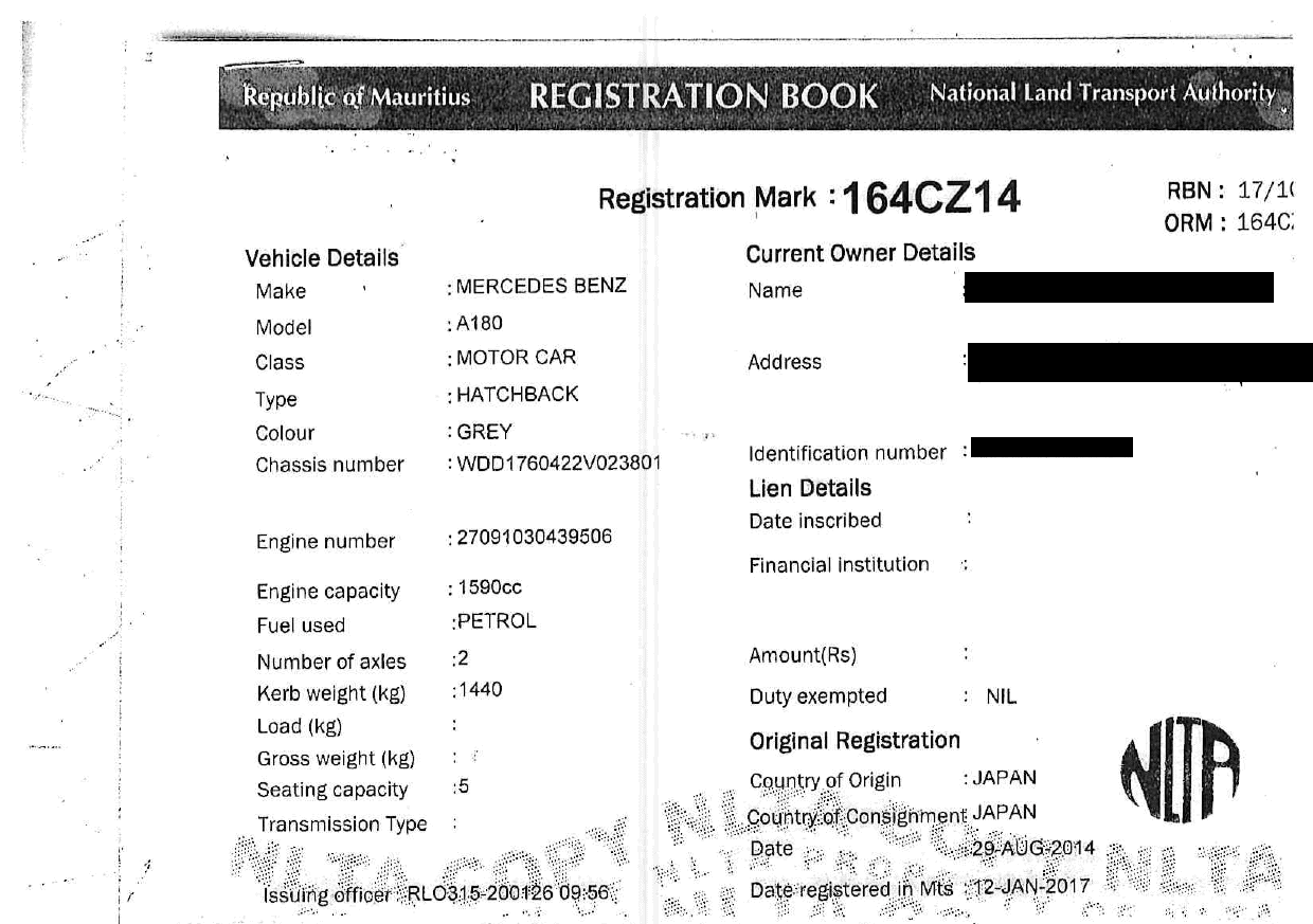 164 CZ 14 (EX ZA 45) – Mercedes Benz A180 – Registration Fee: Rs 200