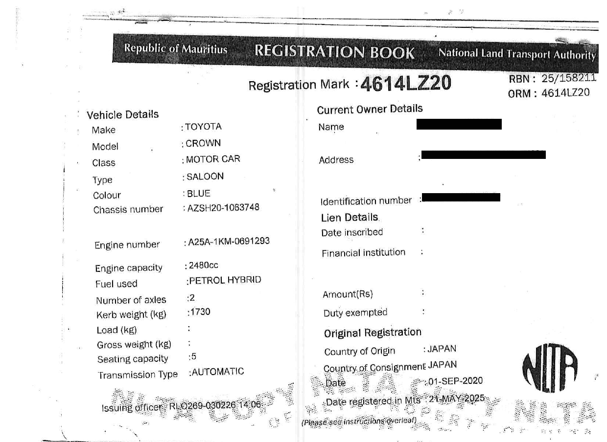 4614 LZ 20 (EX NG 92) – Toyota Crown – Registration Fee: Rs 200