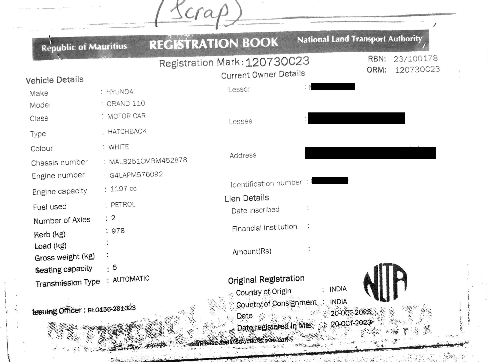 12073 OC 23 (SCRAP) – Hyundai Grand I10
